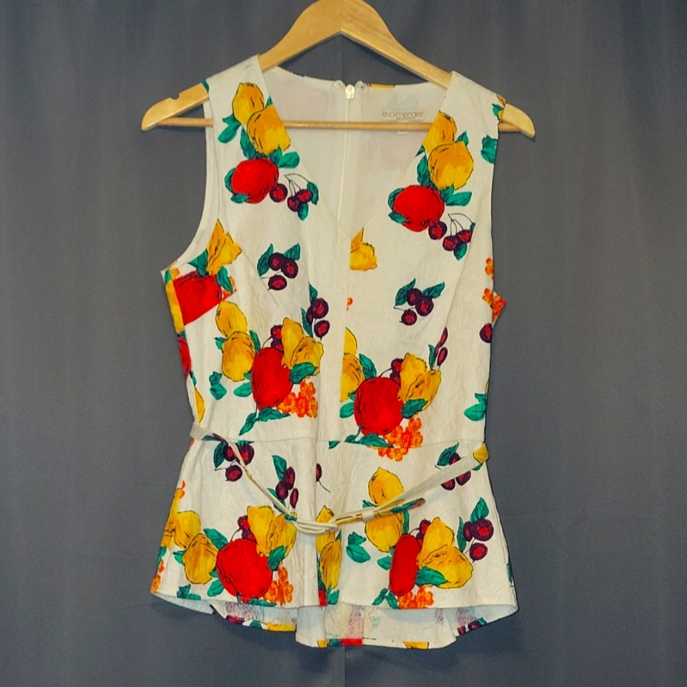 NY&Co Eva Mendes White Fruit Print Blouse